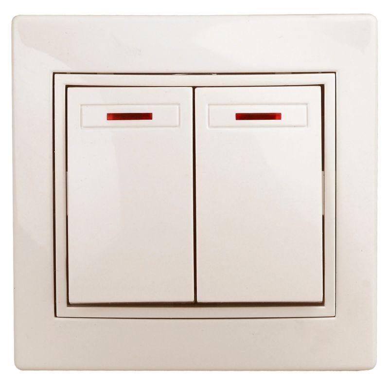 Выключатель двухклавишный Plano 10А IP20 1-105-02 250В с подсветкой слоновая кость Intro Б0027604