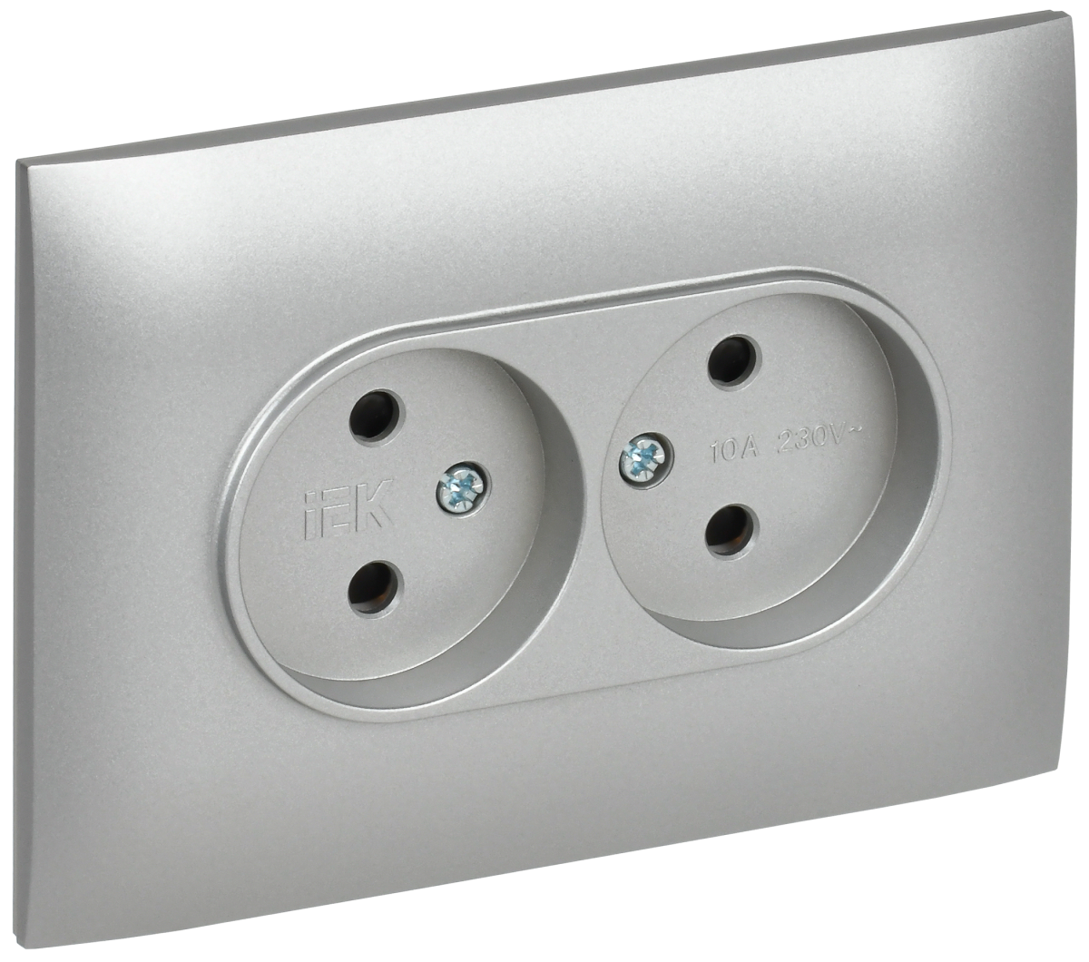 SKANDY Розетка 2-местная без заземления с защитными шторками 10А в сборе SK-R09S серебряный IEK
