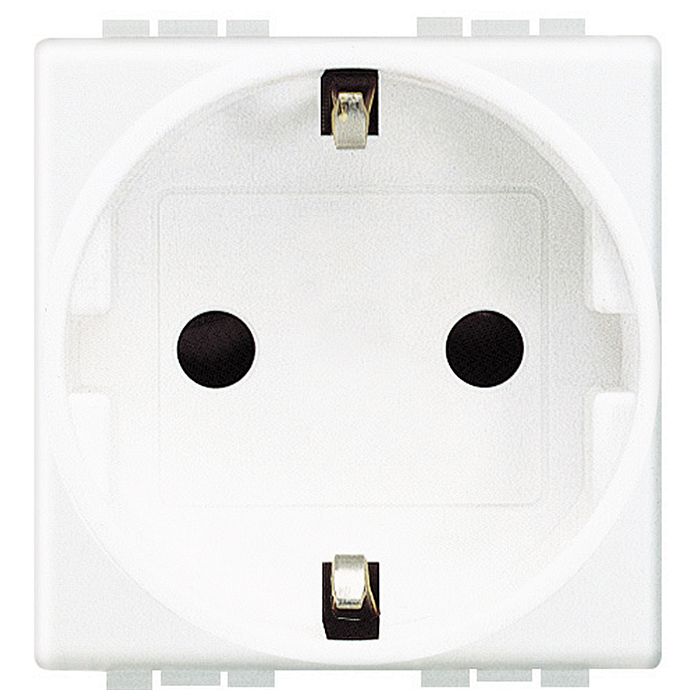 Розетка BTicino LIVING LIGHT, скрытый монтаж, с заземлением, со шторками, белый, N4141