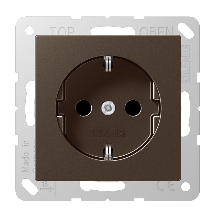 Розетка Jung A 500, скрытый монтаж, с заземлением, со шторками, мокко, A520KIMO