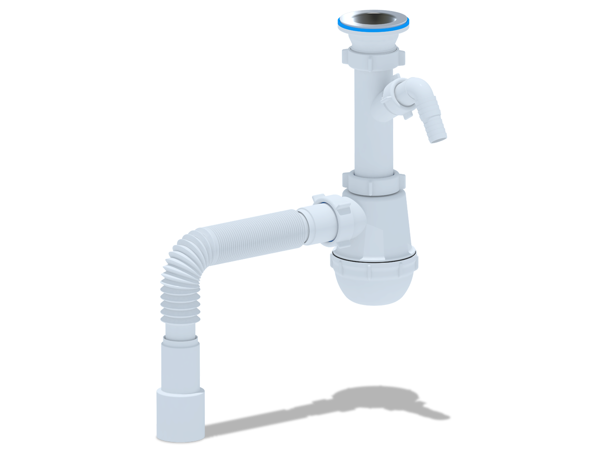 Сифон для мойки АНИ Грот 1 1/2 x 40 с отводом для стиральной машины с гибкой трубой 40х40/50