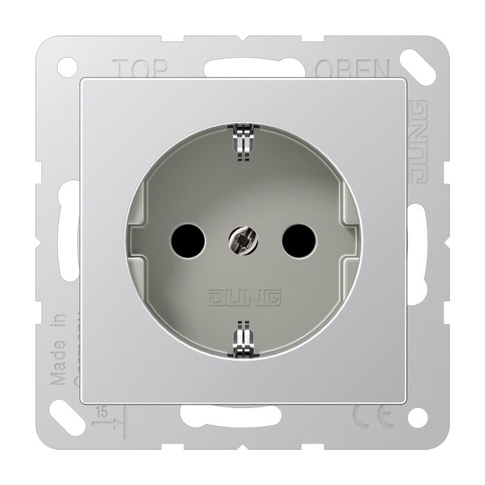 Розетка Jung A 500, скрытый монтаж, с заземлением, со шторками, алюминий, A520KIAL