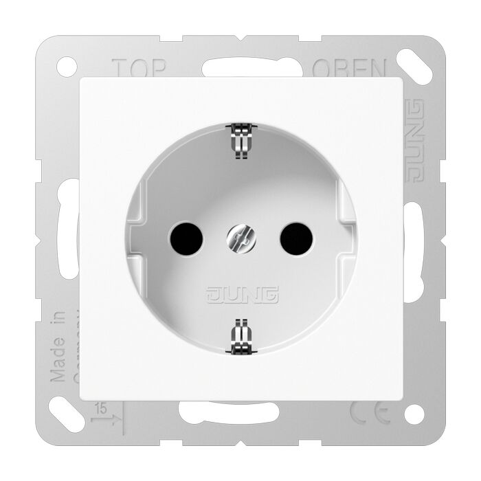 Розетка Jung A 500, скрытый монтаж, с заземлением, со шторками, белый, A520KIWW