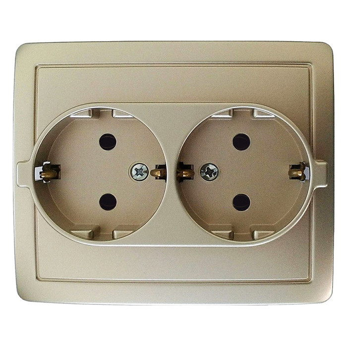 Розетка двойная Simon SIMON 15, скрытый монтаж, с заземлением, шампань, 1590456-034