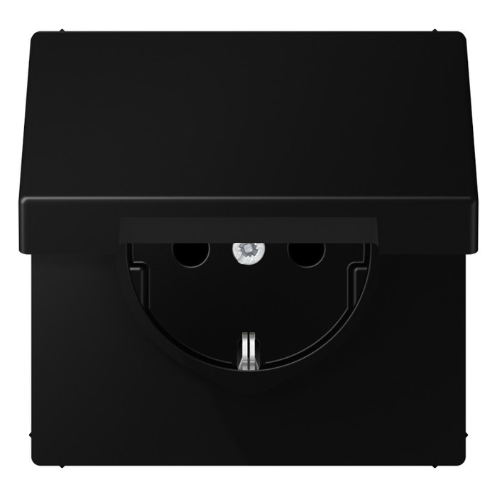 Розетка Jung LS 990, скрытый монтаж, с заземлением, с крышкой, черный матовый, LS1520BFKLSWM