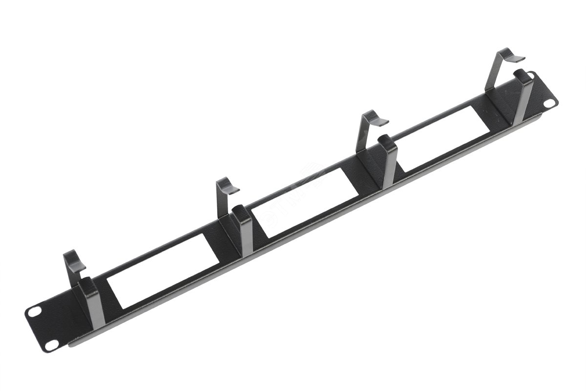 Органайзер кабельный горизонтальный с окнами 19 1U 4 кольца черный