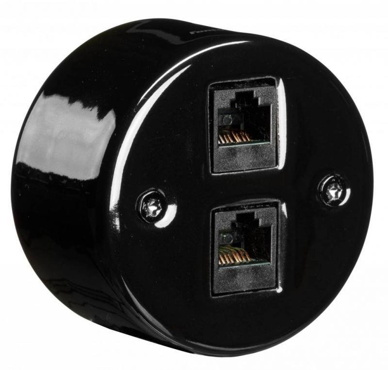 Розетка компьютерная 2xRJ45 Fontini DO, открытый монтаж, черный, 33707272