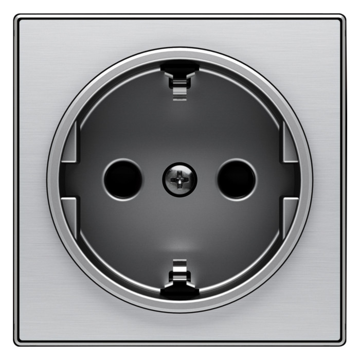 Накладка на розетку ABB SKY, скрытый монтаж, с заземлением, нержавеющая сталь, 2CLA858800A1401