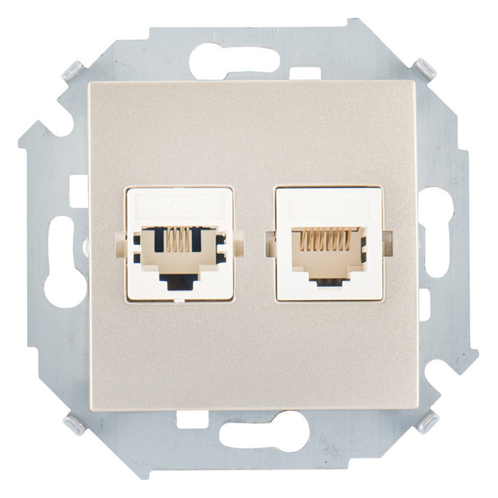 Розетка компьютерная 2xRJ45 Simon SIMON 15, скрытый монтаж, шампань, 1591593-034