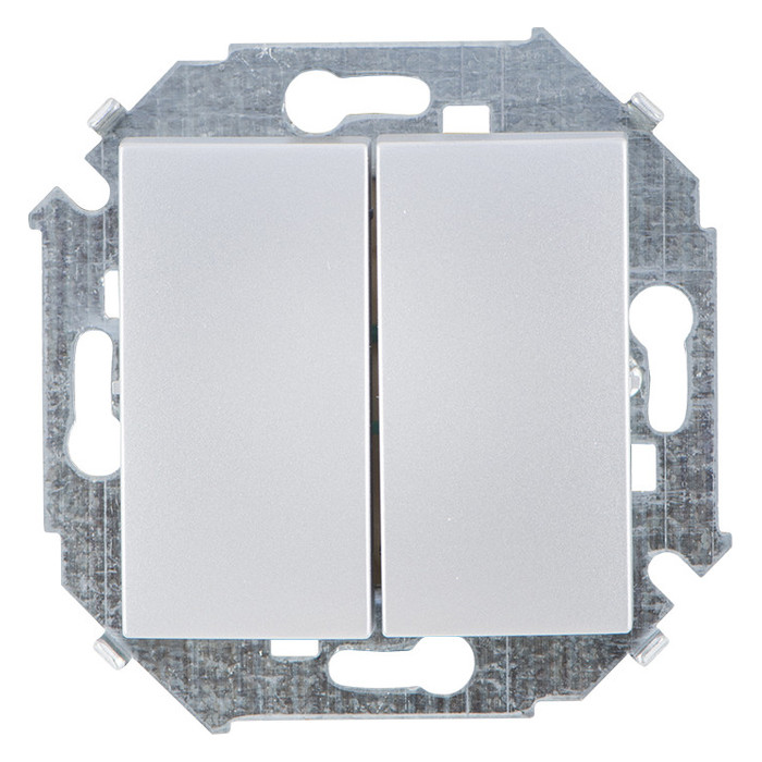 Выключатель двухклавишный кнопочный Simon SIMON 15, 4000 Вт, алюминий, 1591398-033