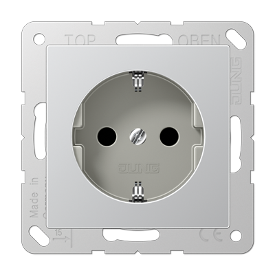 Розетка Jung A 500, скрытый монтаж, с заземлением, алюминий, A521AL