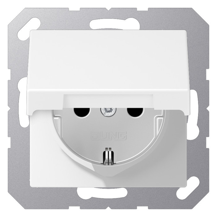 Розетка Jung A 500, скрытый монтаж, с заземлением, , со шторками, белый матовый, A1520BFKIKLWWM