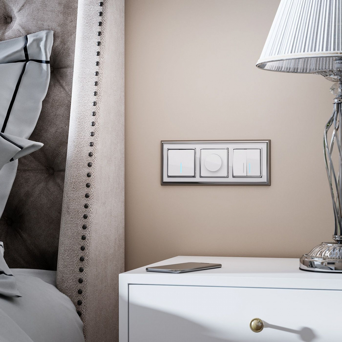 Выключатель двухклавишный проходной с подсветкой (белый) W1122101