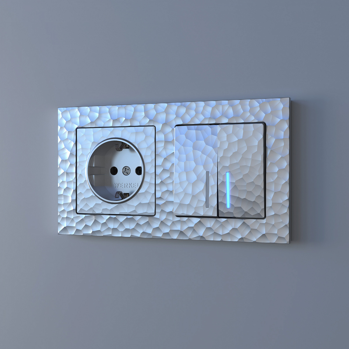 Выключатель двухклавишный проходной с подсветкой серебряный W1222106