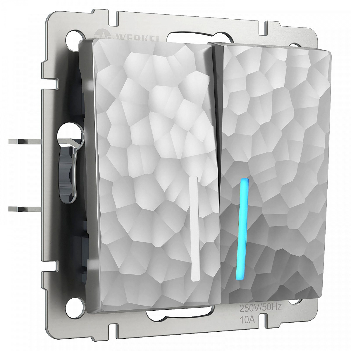 Выключатель двухклавишный проходной с подсветкой серебряный W1222106